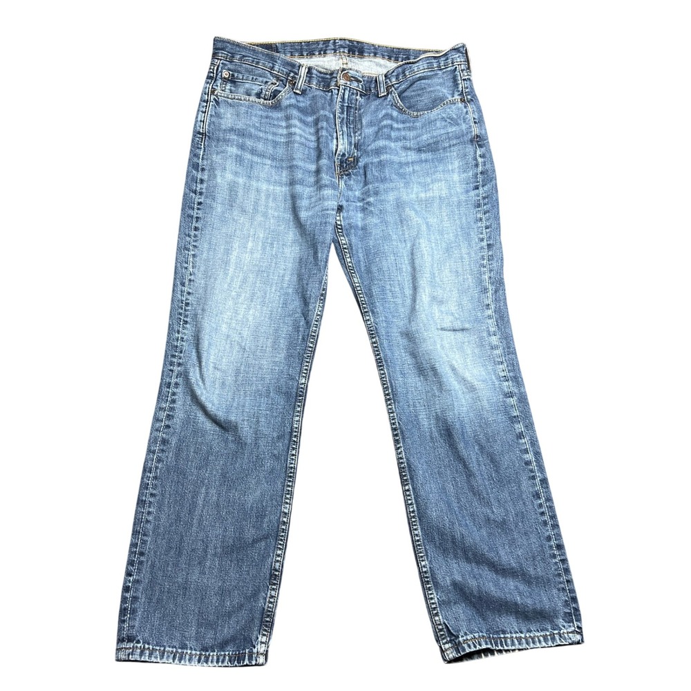 Levis 514 Straight Fit Men 36x30 Jeans Medium Wash Distressed Blue Denim Zip Fly